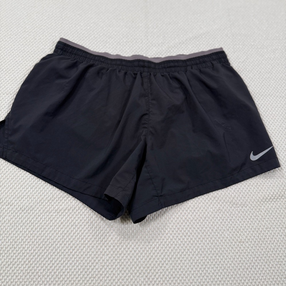 Nike Dri-FIT Womens M Black Running Shorts Reflective Swoosh Lined Athletic